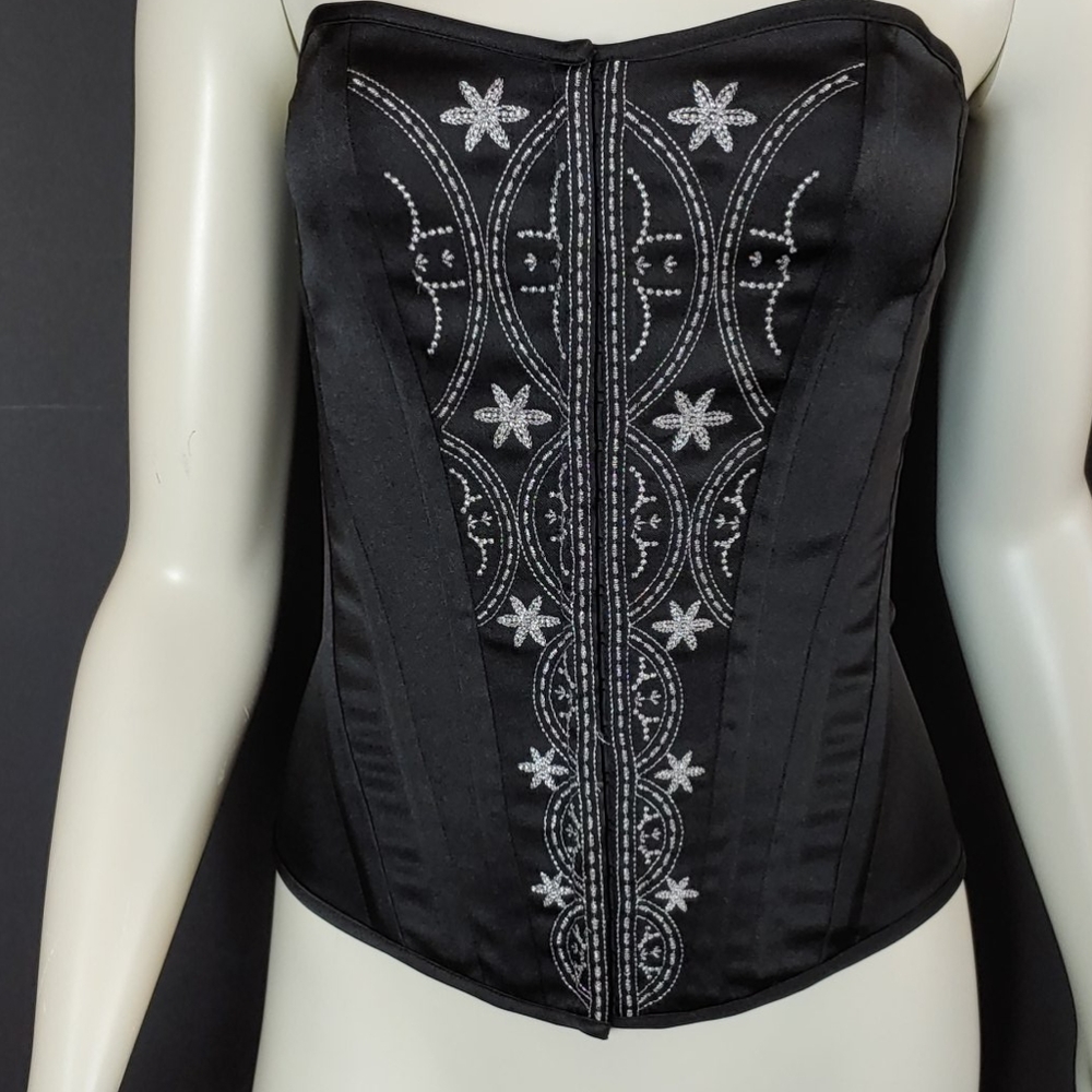 Charlotte Russe Sz M Y2K Blk Silver Bustier Corset